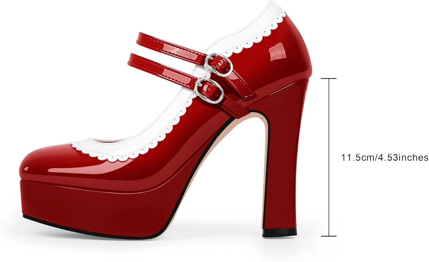Women's Ankle Strap Plafrom Mary Janes Pumps Block High Heels Double Buckle Patent Leather Dress Shoes