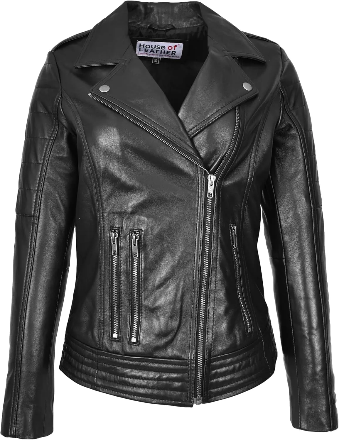 Women's Aviator Leather Jacket, Black, Size 16