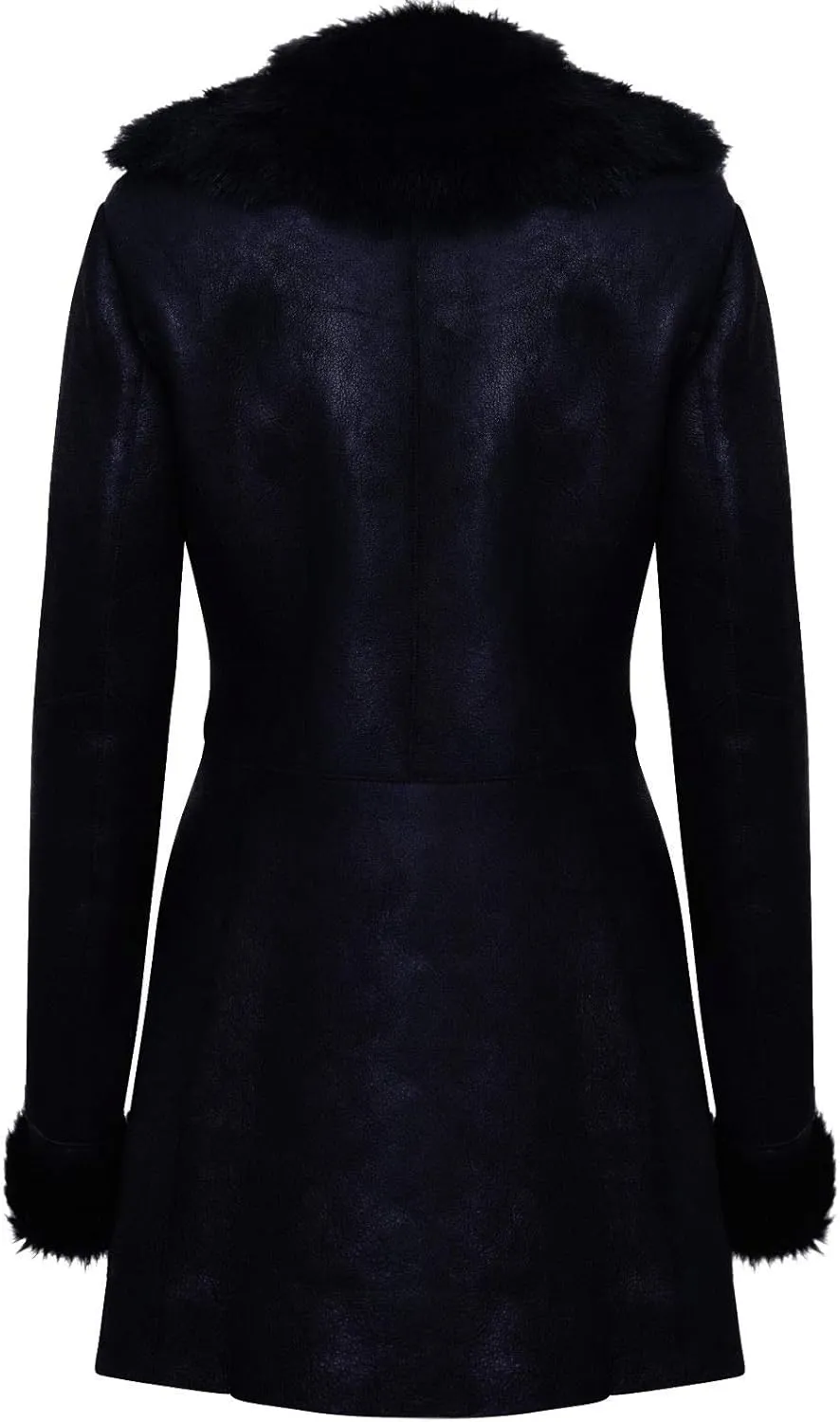 Women's Black Suede Merino Sheepskin Leather Coat with Toscana Collar
