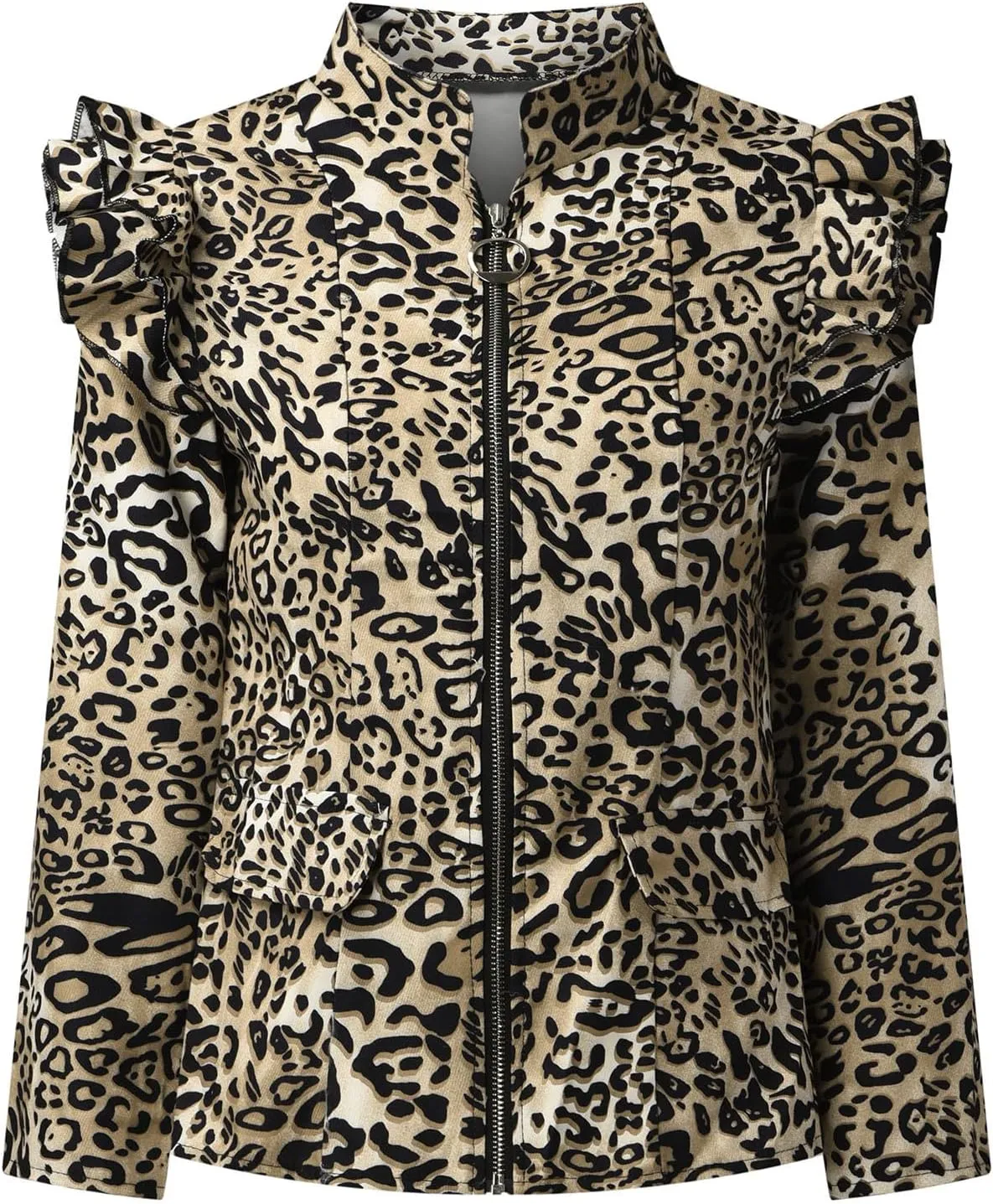 Womens Casual Blazers Fashion Print Ruffle Long Sleeve Open Front Work Office Blazer Bussiness Jackets with Pockets