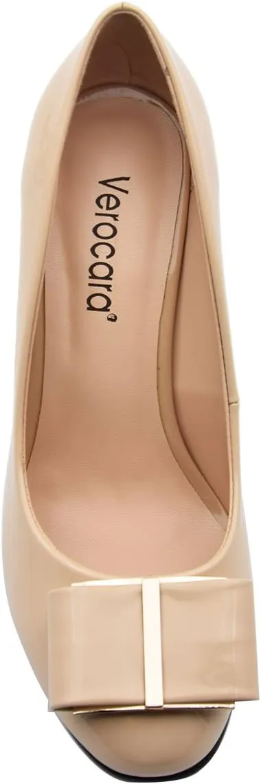 Women's Chunky Heel Ornament Decoration Genuine Leather Dress Pumps Shoes for Official Occasion