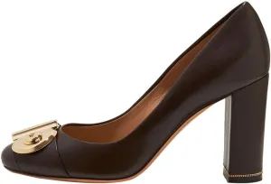 Women's Chunky Heel Ornament Decoration Genuine Leather Dress Pumps Shoes for Official Occasion