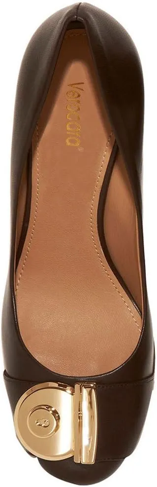 Women's Chunky Heel Ornament Decoration Genuine Leather Dress Pumps Shoes for Official Occasion
