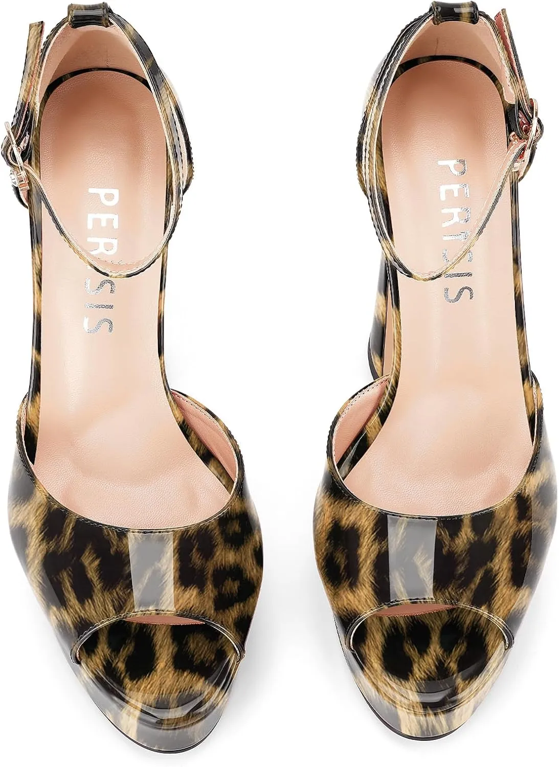 Women's Chunky Platform Heels Patent Leather Block Heeled Sandals Open Peep Toe Dressy Shoes with Ankle Strap Buckle and Rhinestone for Ladies Sexy Summer 5 Inch