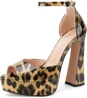Women's Chunky Platform Heels Patent Leather Block Heeled Sandals Open Peep Toe Dressy Shoes with Ankle Strap Buckle and Rhinestone for Ladies Sexy Summer 5 Inch