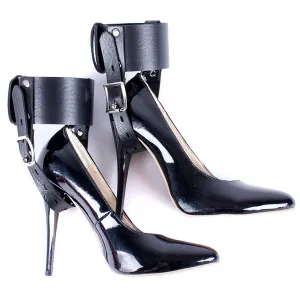 Womens Double Ankle Connection High Heels Fixed Lacing Adjustable Black Leather Belt Ergonomic Ankle Supports Sport Suit (Black)