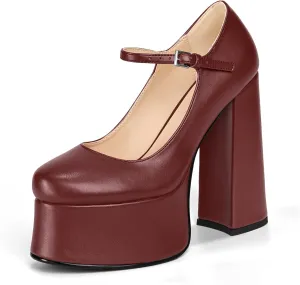 Women's Dressy Platform Chunky High Heels Patent Leather Ankle Strap Closed Toe Heeled Mary Jane Pumps Shoes