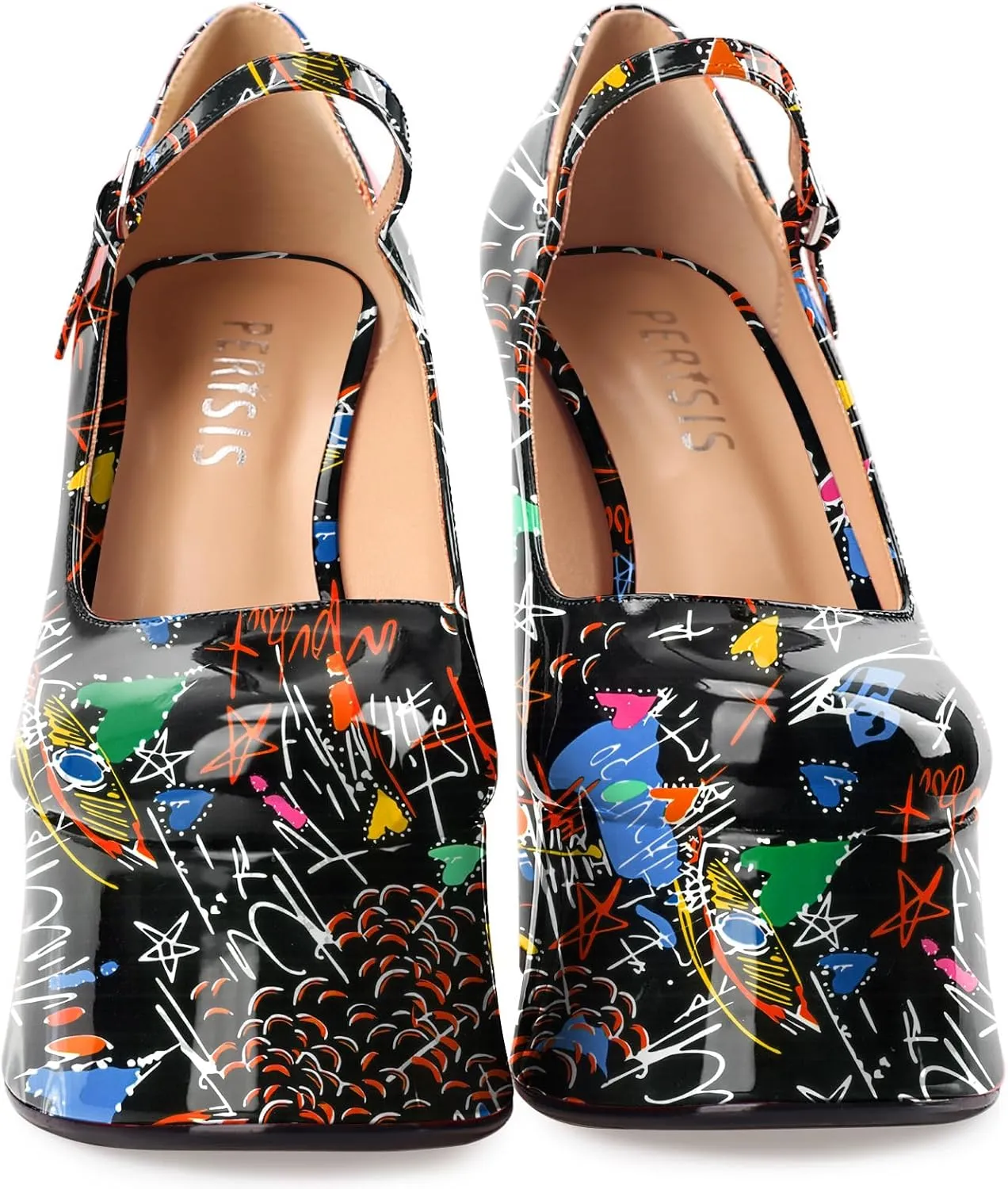 Women's Dressy Platform Chunky High Heels Patent Leather Ankle Strap Closed Toe Heeled Mary Jane Pumps Shoes
