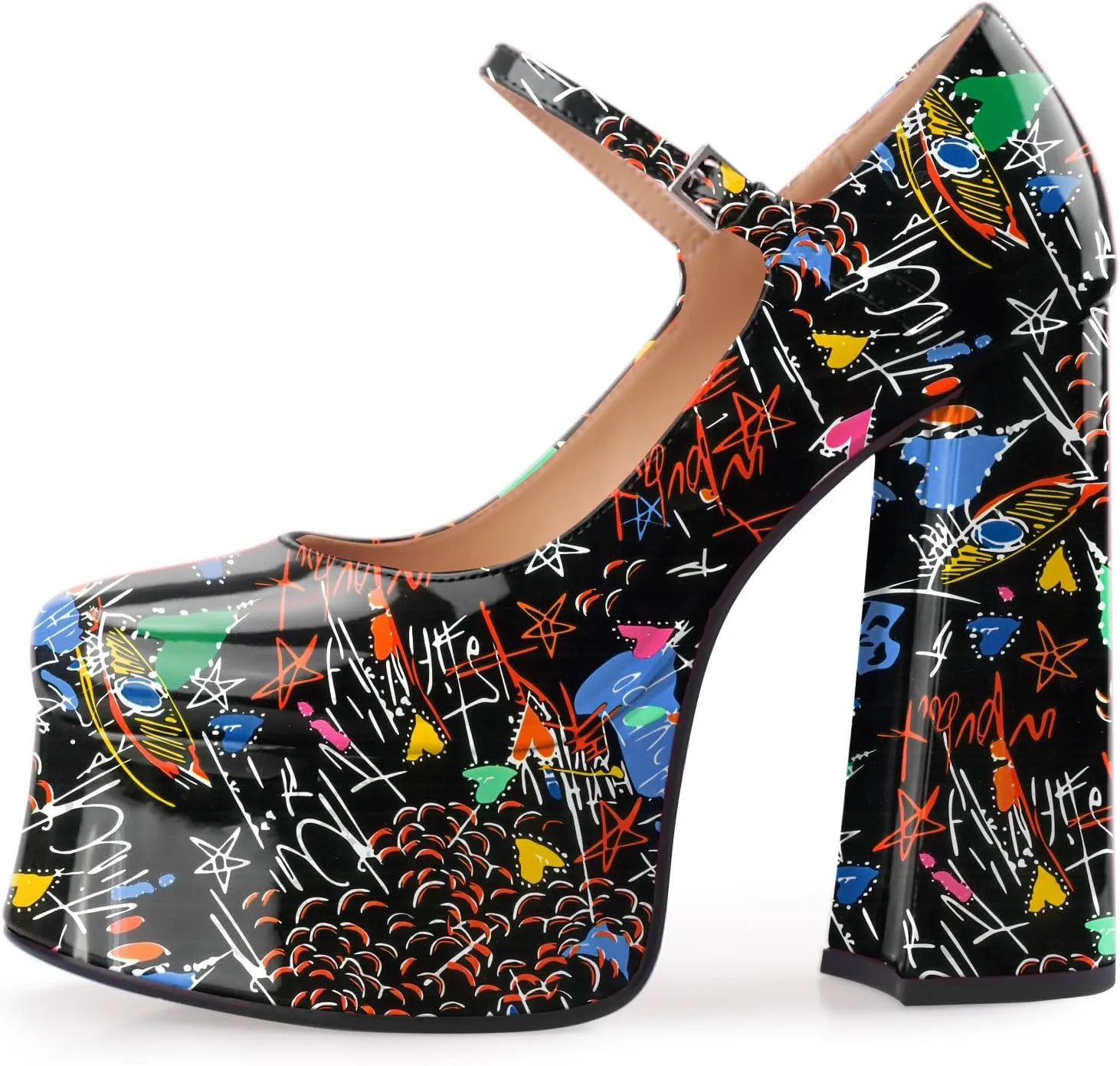 Women's Dressy Platform Chunky High Heels Patent Leather Ankle Strap Closed Toe Heeled Mary Jane Pumps Shoes