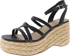 Womens Finnickk Faux Leather Strappy Wedge Sandals