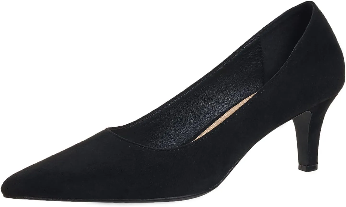 Women's Kitten Heels Dress Shoes Pointed Toe Suede Pumps Mid Heel Comfortable Slip On Party Dress Shoes