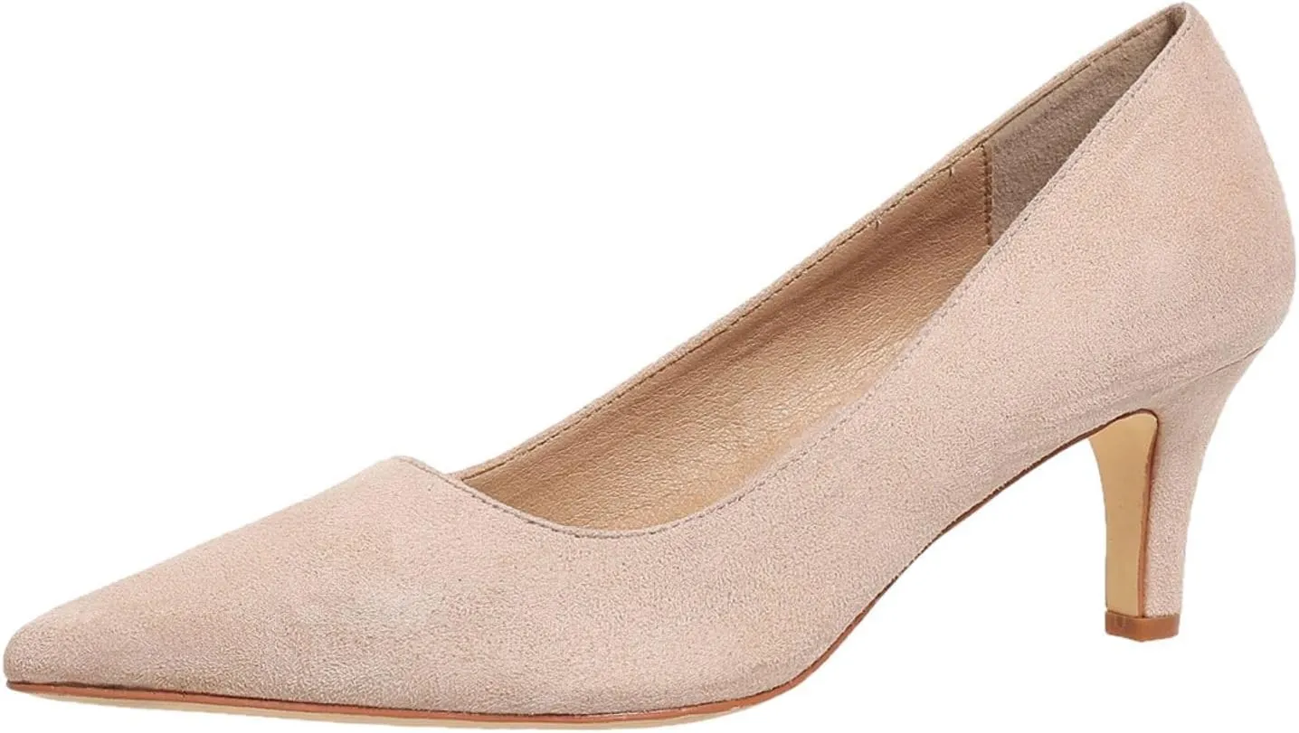 Women's Kitten Heels Dress Shoes Pointed Toe Suede Pumps Mid Heel Comfortable Slip On Party Dress Shoes