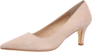 Women's Kitten Heels Dress Shoes Pointed Toe Suede Pumps Mid Heel Comfortable Slip On Party Dress Shoes