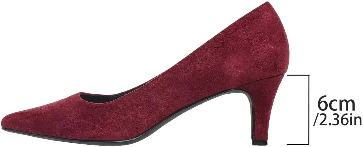 Women's Kitten Heels Dress Shoes Pointed Toe Suede Pumps Mid Heel Comfortable Slip On Party Dress Shoes