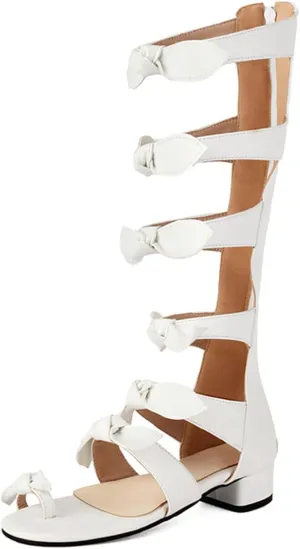 Womens Knee High Gladiator Sandals Bow Ring Toe Summer Dressy Boots Back Zipper Low Heel Sandals