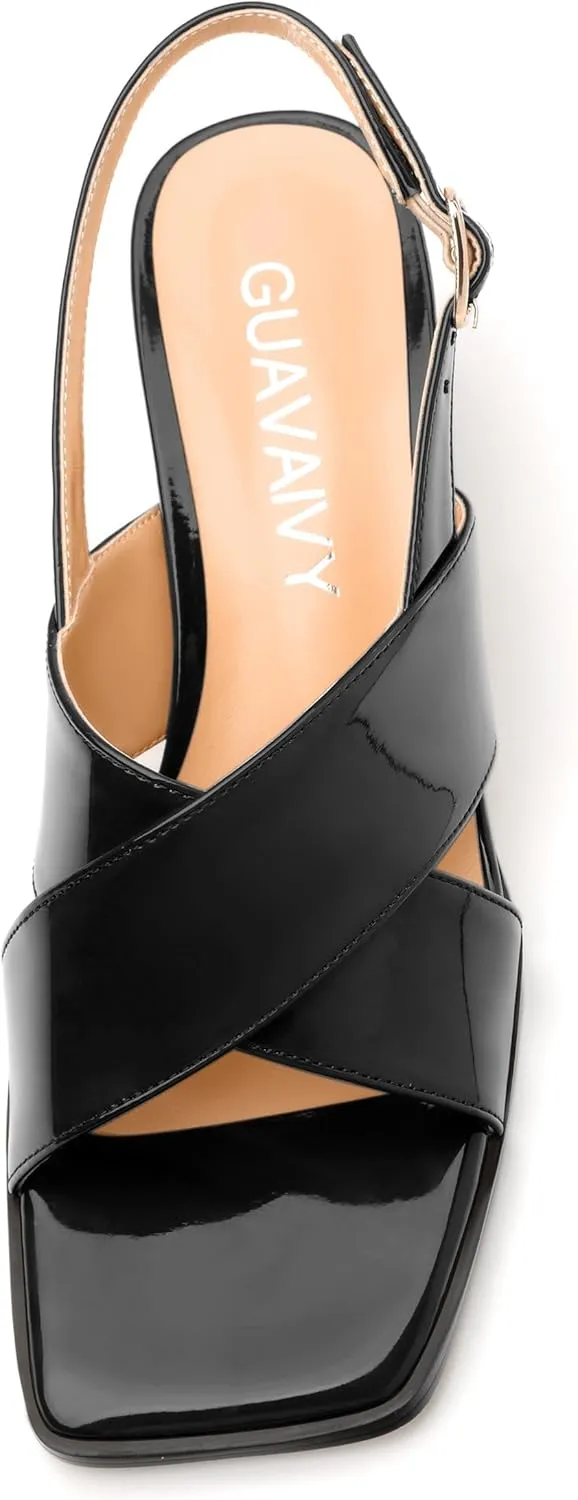 Women's Low Chunky Heel Sandals, Square Toe Slingback with Adjustable Buckle, Solid Color Heels for Weddings, Parties and Daily Wear, Fashion Sandals for Women