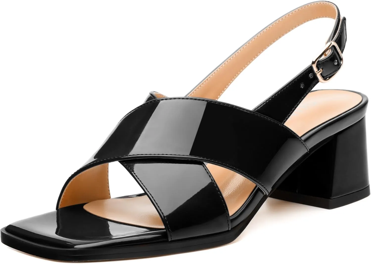 Women's Low Chunky Heel Sandals, Square Toe Slingback with Adjustable Buckle, Solid Color Heels for Weddings, Parties and Daily Wear, Fashion Sandals for Women