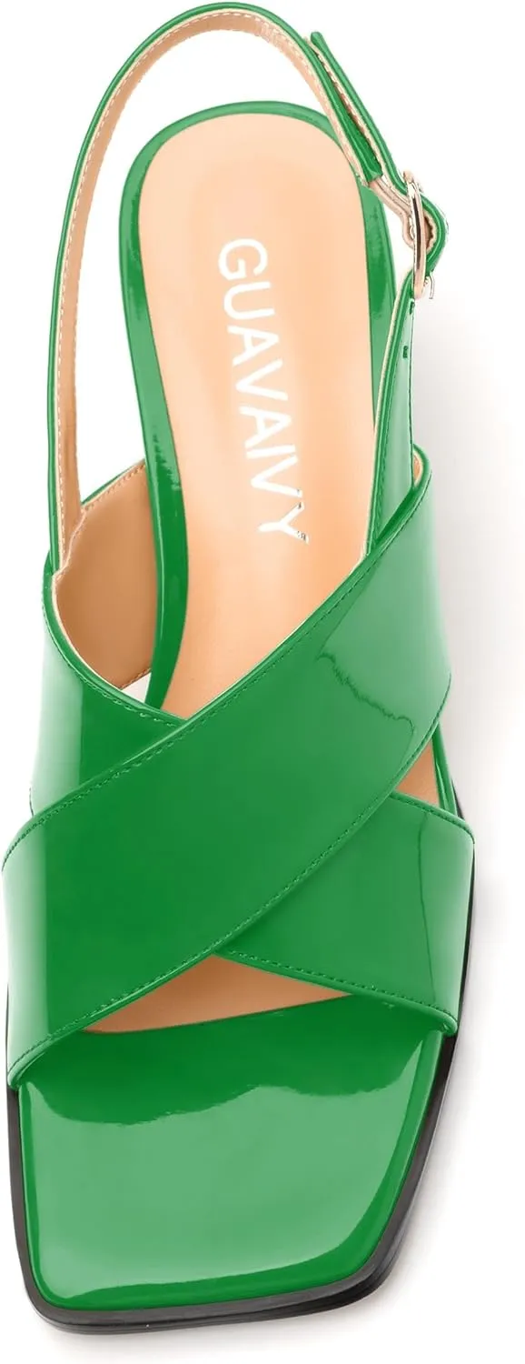 Women's Low Chunky Heel Sandals, Square Toe Slingback with Adjustable Buckle, Solid Color Heels for Weddings, Parties and Daily Wear, Fashion Sandals for Women
