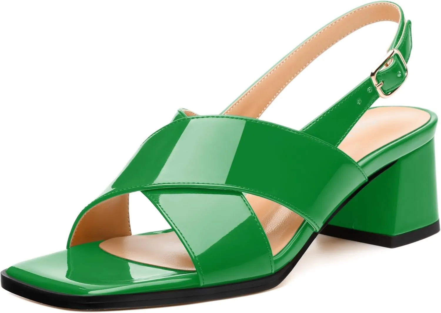 Women's Low Chunky Heel Sandals, Square Toe Slingback with Adjustable Buckle, Solid Color Heels for Weddings, Parties and Daily Wear, Fashion Sandals for Women