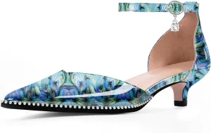 Women's Low Kitten Heel Pointed Toe Pumps Ankle Strap Patent Leather Prom Wedding Dress Shoes