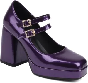 Women's Mary Jane Shoes Patent Leather Platform Closed Squared Toe Retro High Chunky Block Heels Double Ankle Strap Ladies Pumps for Dress Office Work Wedding Party Prom