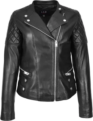 Women's Molly Biker Aviator Leather Jacket, Black, Size 8