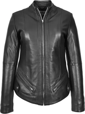Women's Nappa Leather Aviator Biker Jacket, Black, Size 10
