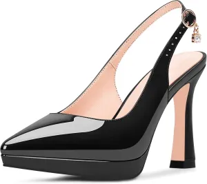 Women's Platform Slingback Closed Pointed Toe High Heel Pumps Slip On Party Dress Shoes