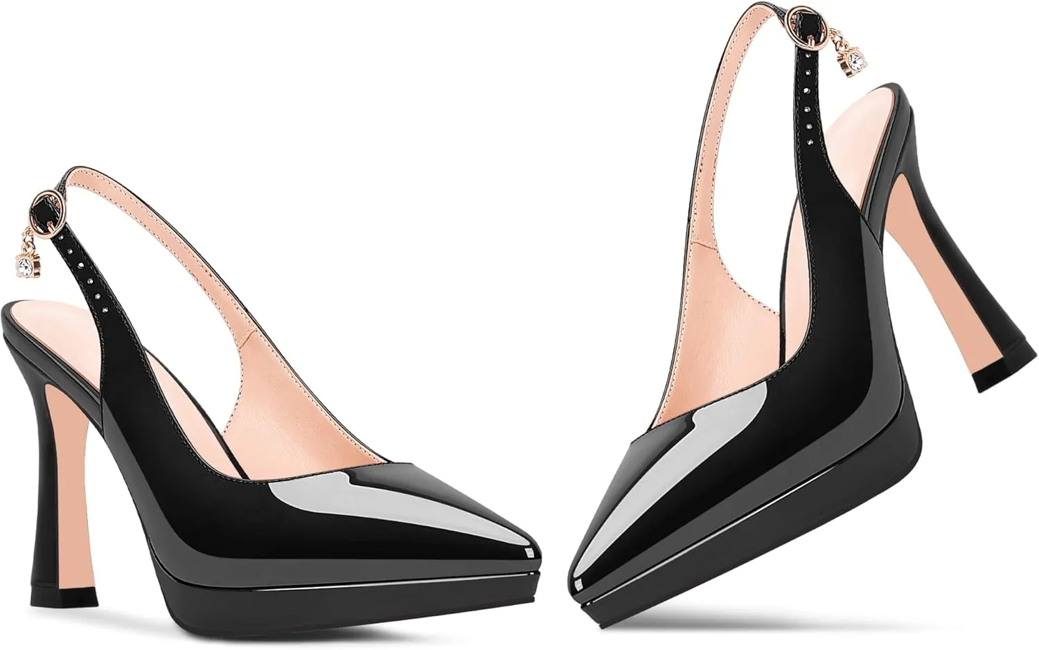 Women's Platform Slingback Closed Pointed Toe High Heel Pumps Slip On Party Dress Shoes