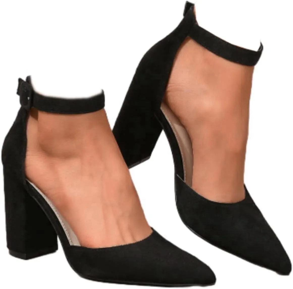 Women's Pointed Toe High Heels Pump Shoes Suede Closed Toe Ankle Strap Wedding Evening Party Dress Shoes