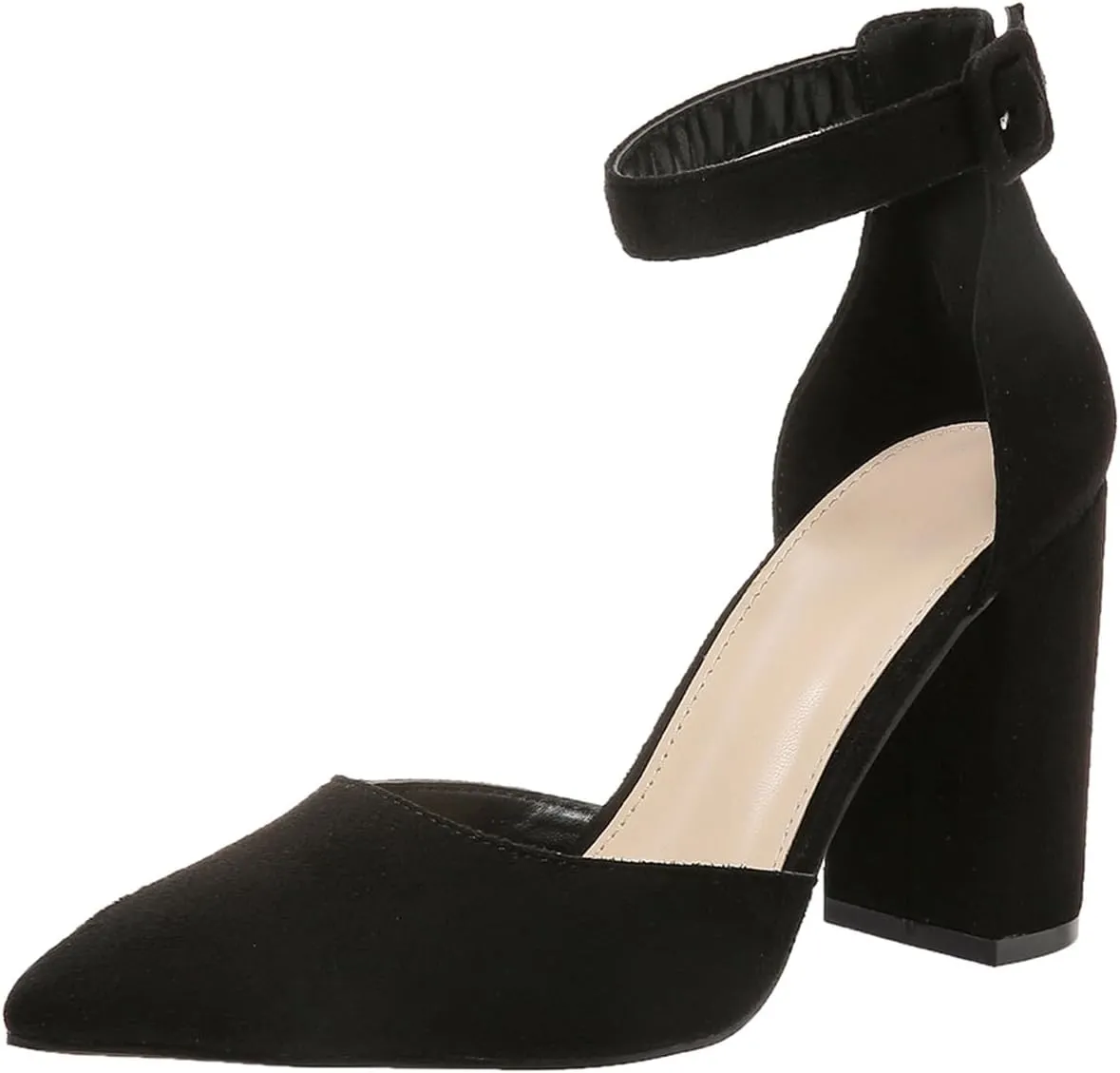 Women's Pointed Toe High Heels Pump Shoes Suede Closed Toe Ankle Strap Wedding Evening Party Dress Shoes
