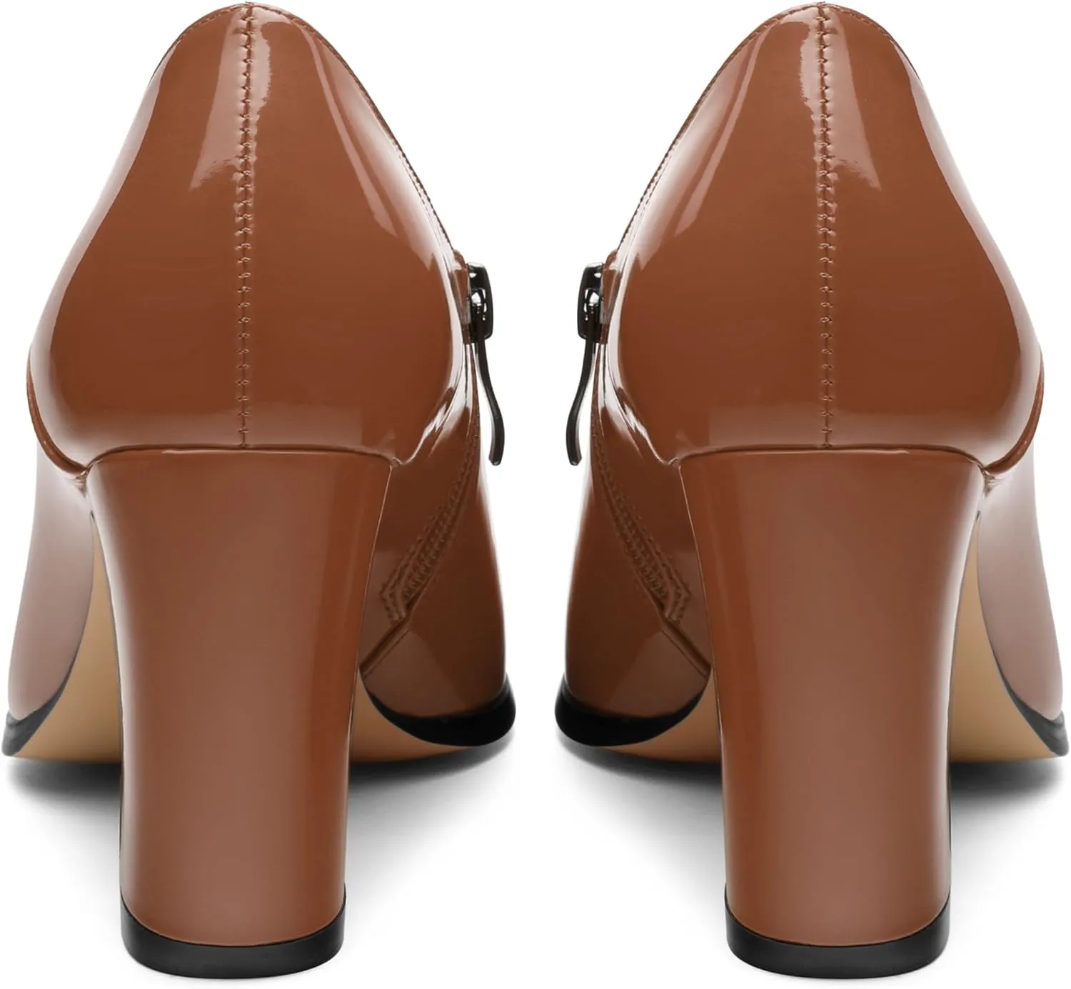 Women's Pumps, Patent Leather Square Toe Side Zipper Chunky Block High Heels Shoes, Elegant Comfort Casual Slip On Wedding Dress Shoes 3.35 Inch