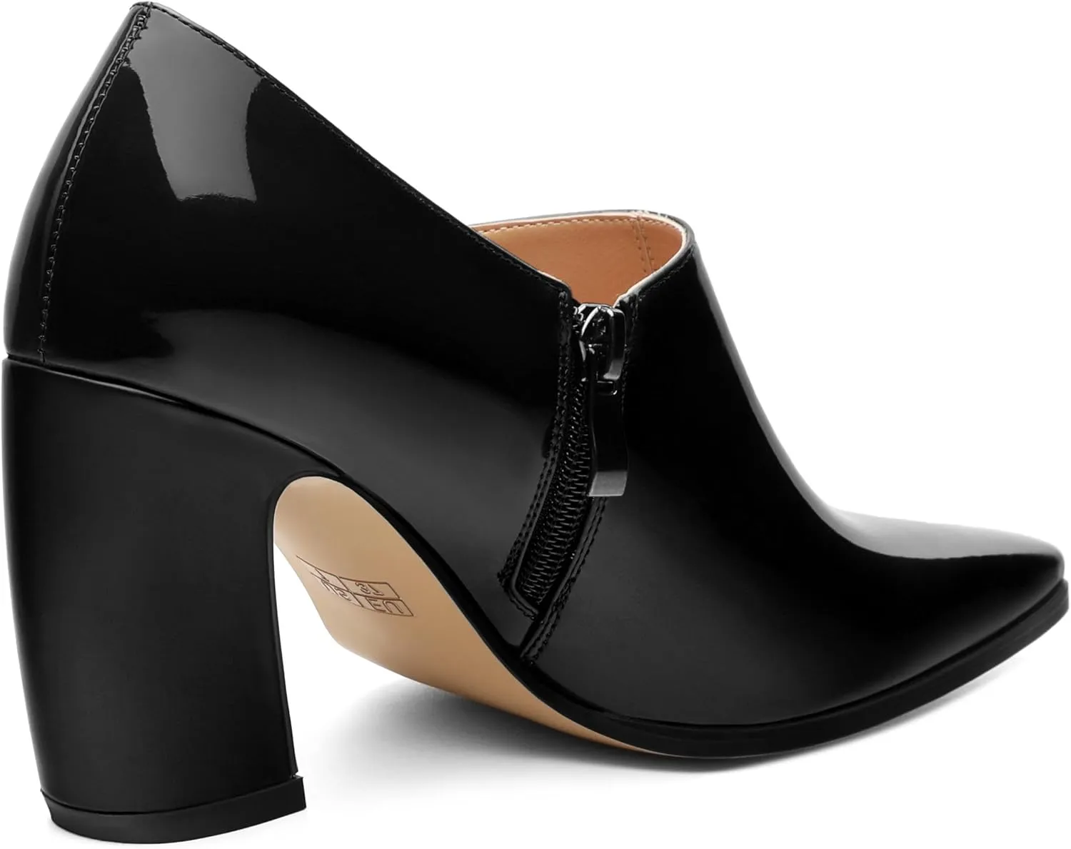 Women's Pumps, Patent Leather Square Toe Side Zipper Chunky Block High Heels Shoes, Elegant Comfort Casual Slip On Wedding Dress Shoes 3.35 Inch