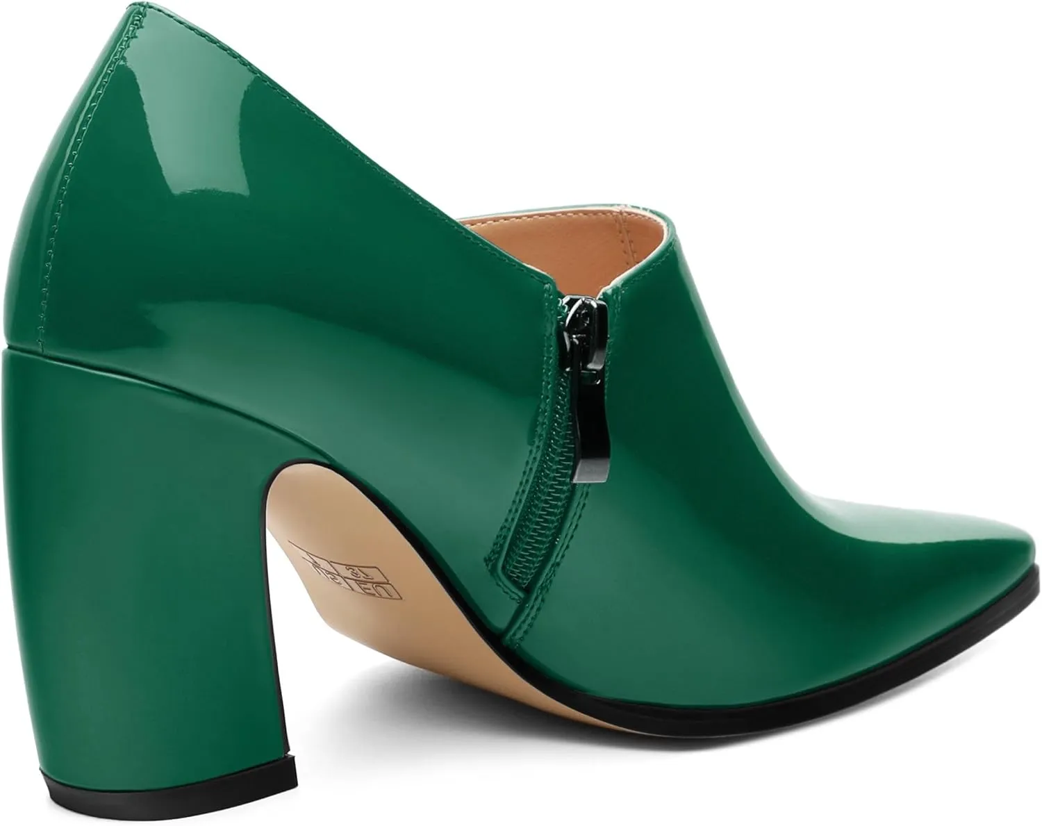 Women's Pumps, Patent Leather Square Toe Side Zipper Chunky Block High Heels Shoes, Elegant Comfort Casual Slip On Wedding Dress Shoes 3.35 Inch