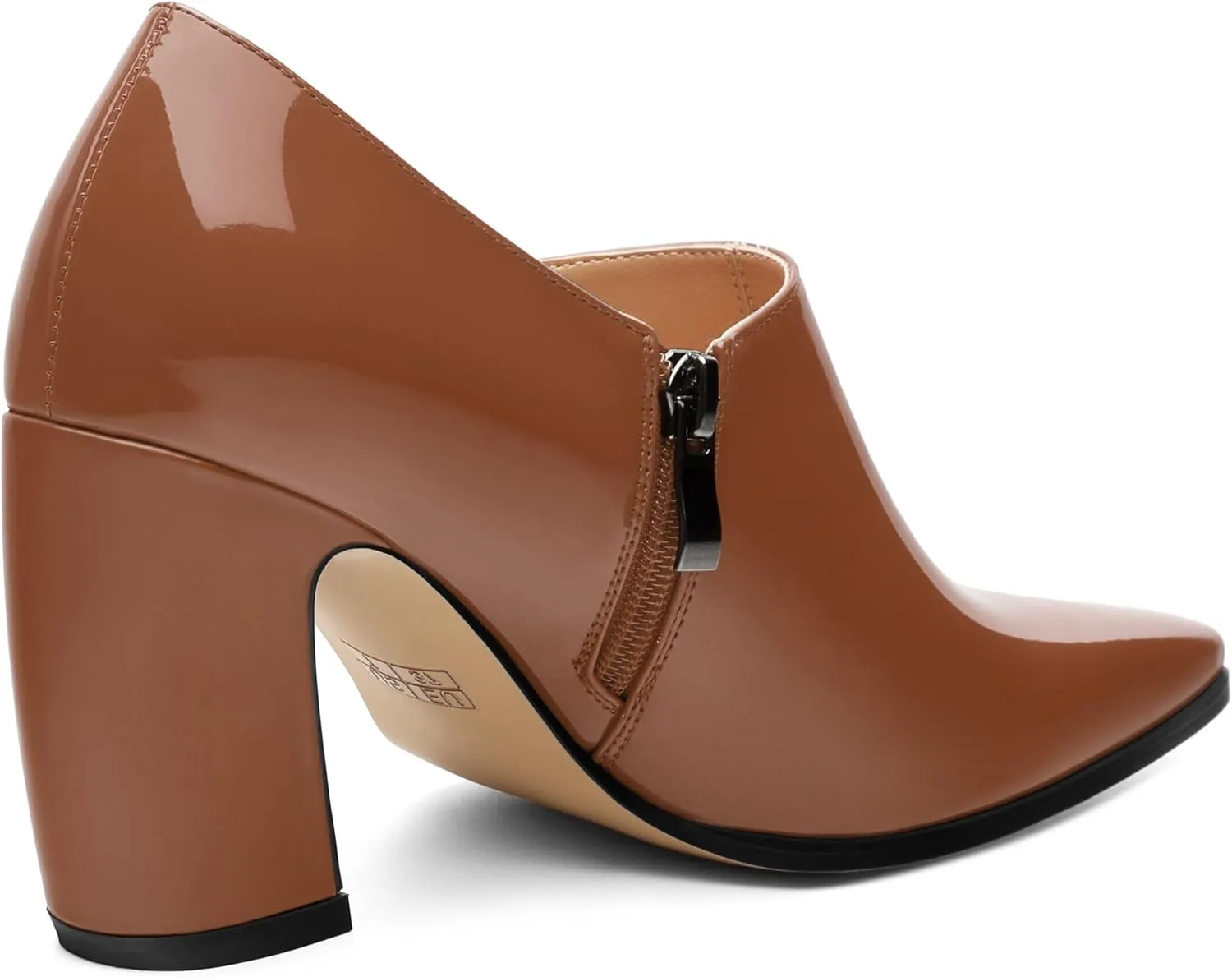 Women's Pumps, Patent Leather Square Toe Side Zipper Chunky Block High Heels Shoes, Elegant Comfort Casual Slip On Wedding Dress Shoes 3.35 Inch