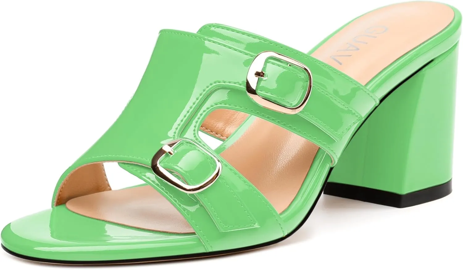 Women's Sandals, Round Open Toe Mid Heels, Slip On Fashion Buckle Heeled Sandal for Working Party Wedding