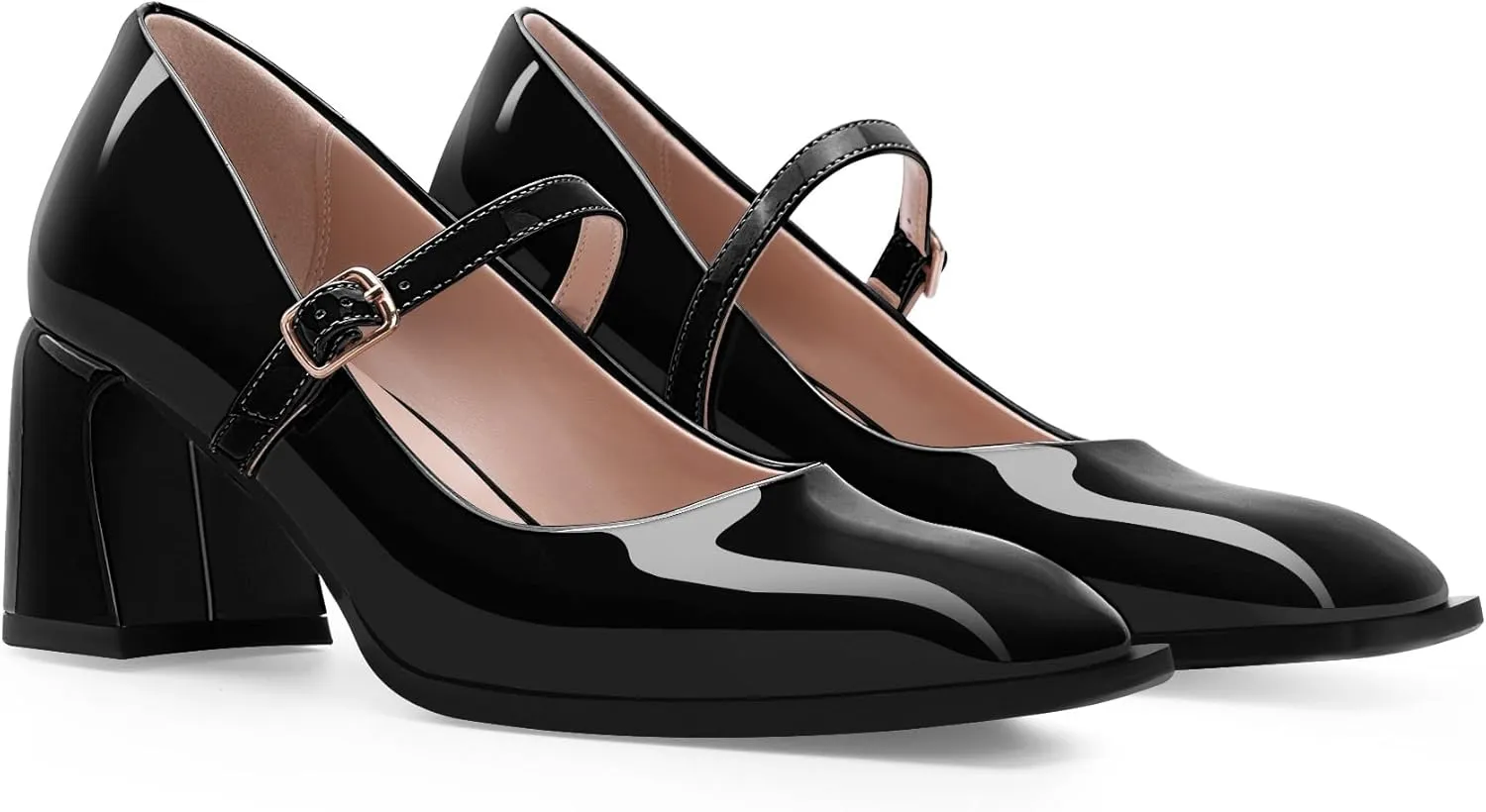 Women's Slingback Heels Square Toe Chunky Heel Buckle Strap Mary Janes Pumps Dress Shoes
