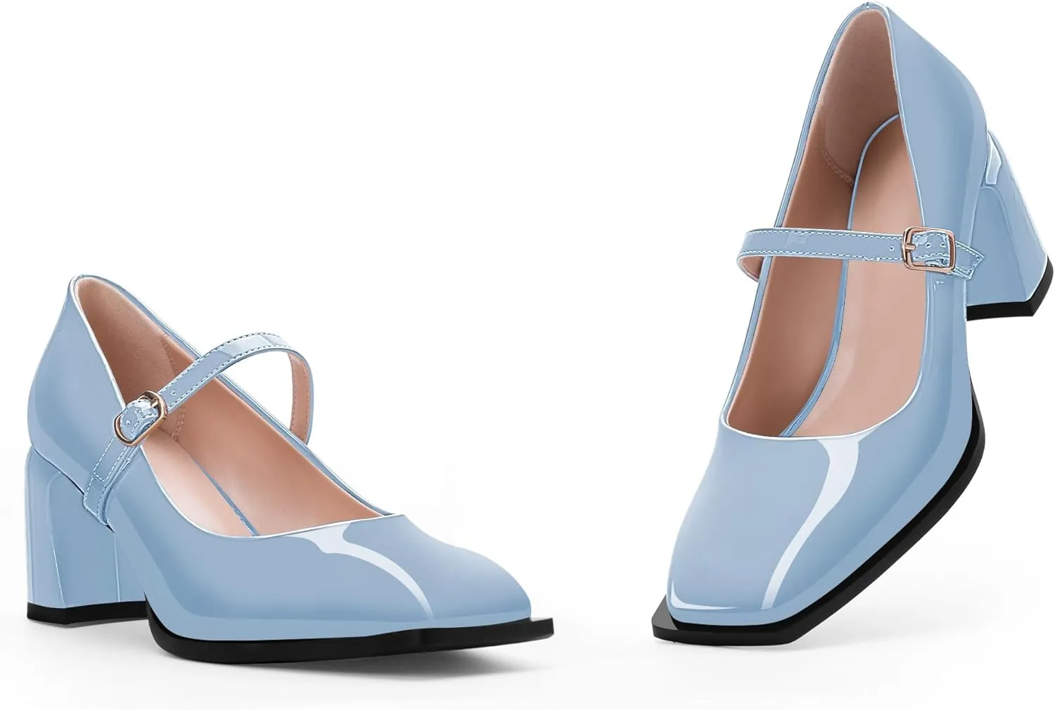 Women's Slingback Heels Square Toe Chunky Heel Buckle Strap Mary Janes Pumps Dress Shoes