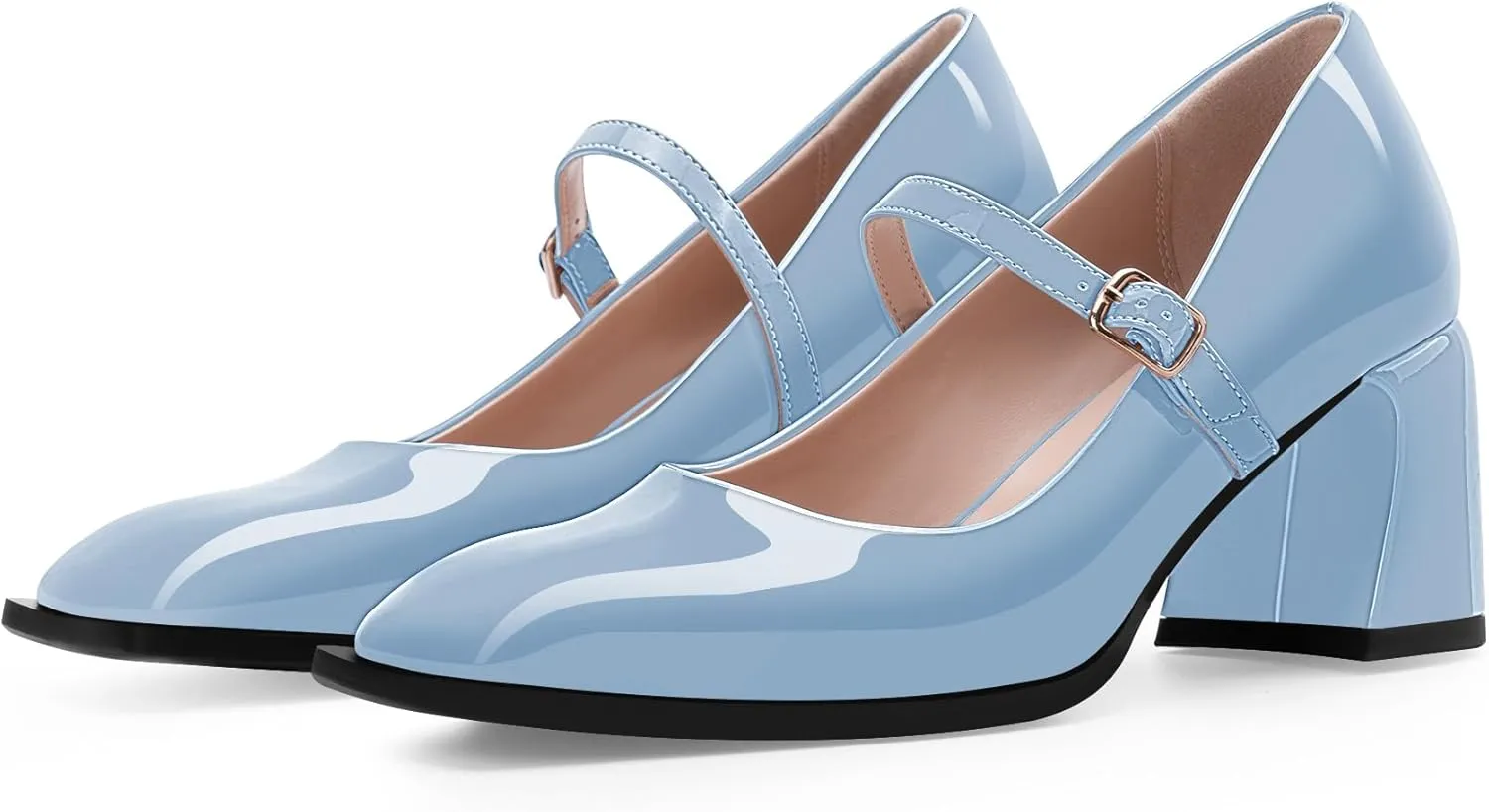 Women's Slingback Heels Square Toe Chunky Heel Buckle Strap Mary Janes Pumps Dress Shoes