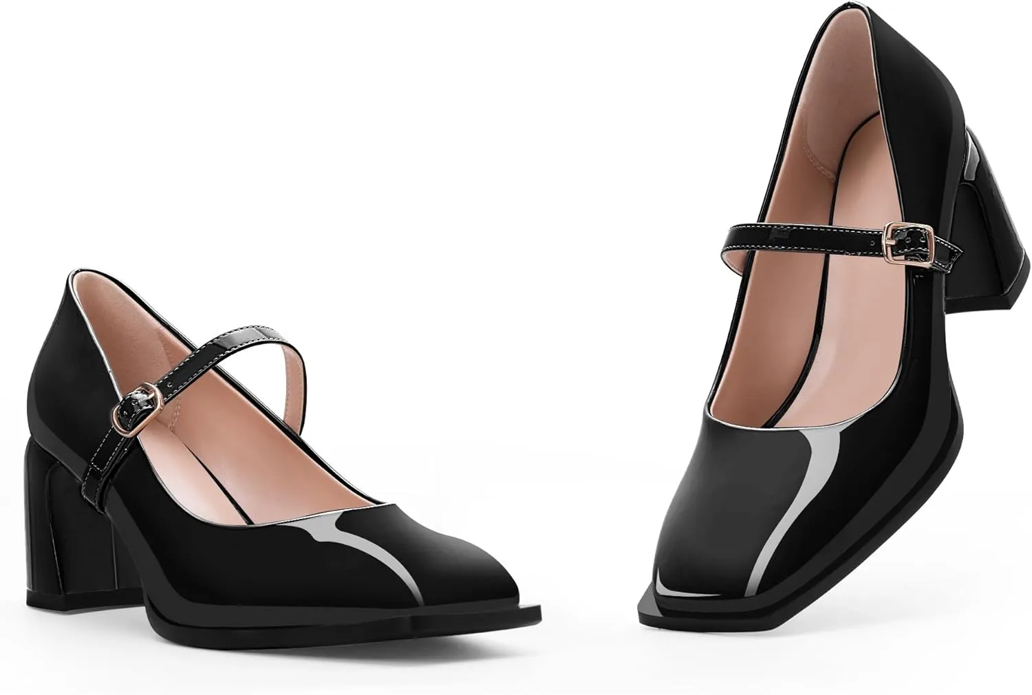 Women's Slingback Heels Square Toe Chunky Heel Buckle Strap Mary Janes Pumps Dress Shoes