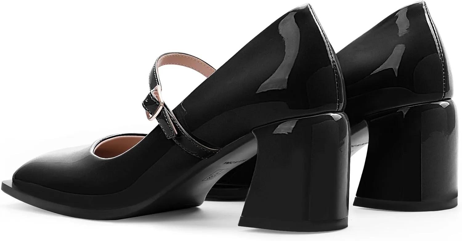 Women's Slingback Heels Square Toe Chunky Heel Buckle Strap Mary Janes Pumps Dress Shoes