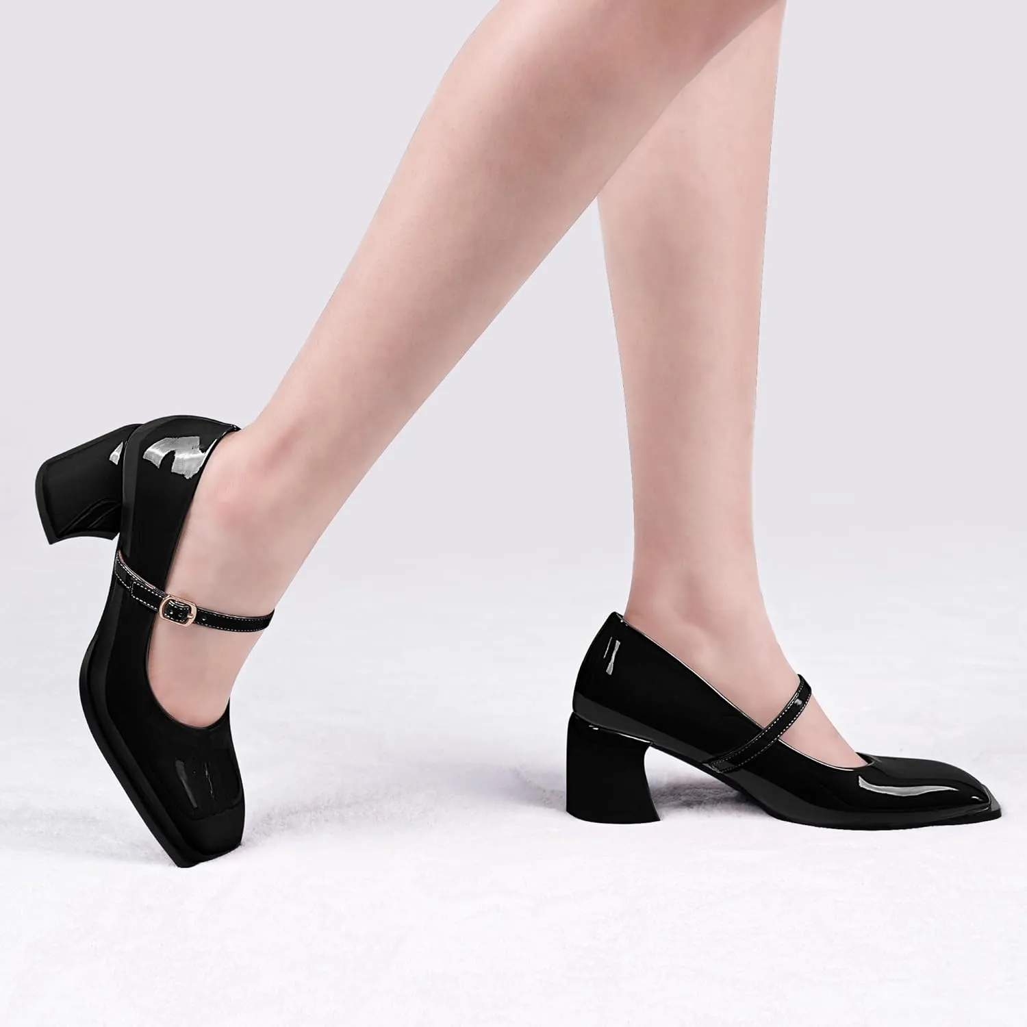 Women's Slingback Heels Square Toe Chunky Heel Buckle Strap Mary Janes Pumps Dress Shoes