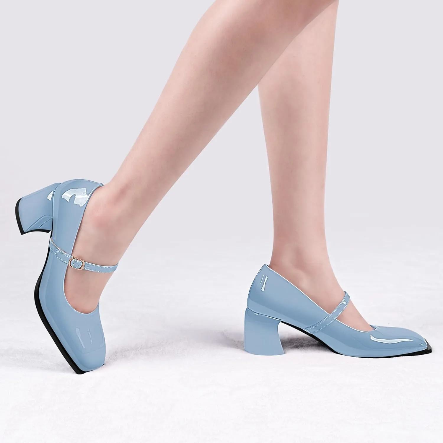 Women's Slingback Heels Square Toe Chunky Heel Buckle Strap Mary Janes Pumps Dress Shoes