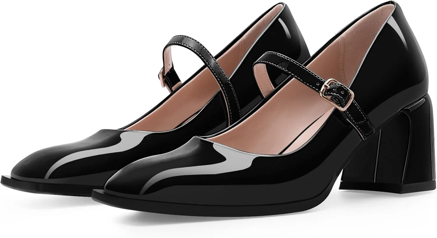 Women's Slingback Heels Square Toe Chunky Heel Buckle Strap Mary Janes Pumps Dress Shoes