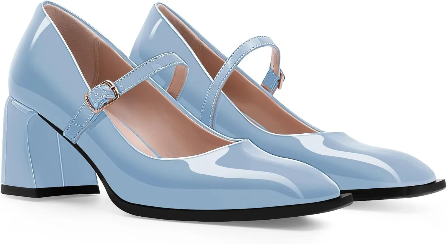 Women's Slingback Heels Square Toe Chunky Heel Buckle Strap Mary Janes Pumps Dress Shoes