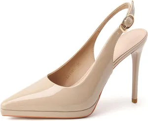 Women's Slingback High Heels Patent Leather Platform Closed Pointed Toe Stilettos Pumps Fashion Party Dress Shoes for Women