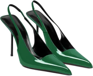 Women's Slingback Stiletto Heels Stretch Strap Slip On Pumps Shoes Pointed Toe Backless Patent Leather Dress High Heels
