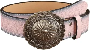 Women's Vintage Embossed Leather Belt Cowgirl Cowboy Western Country Belts for Jeans Pants