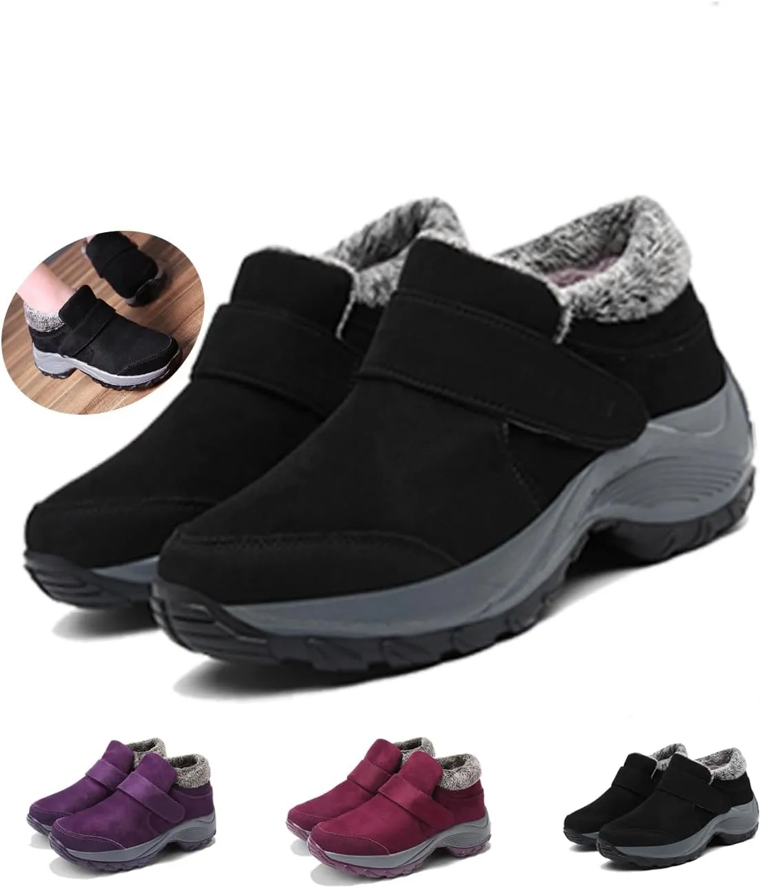 Women'S Winter Warm Fur Lining Orthopedic Hiking Booties,Arch Support Sneakers,Comfortable Non-Slip Slip-On Snow Boots,Women'S Casual Comfort Walking Shoes Stylish