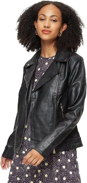Womens/Ladies Faux Leather Tall Biker Jacket (2 US) (Black)